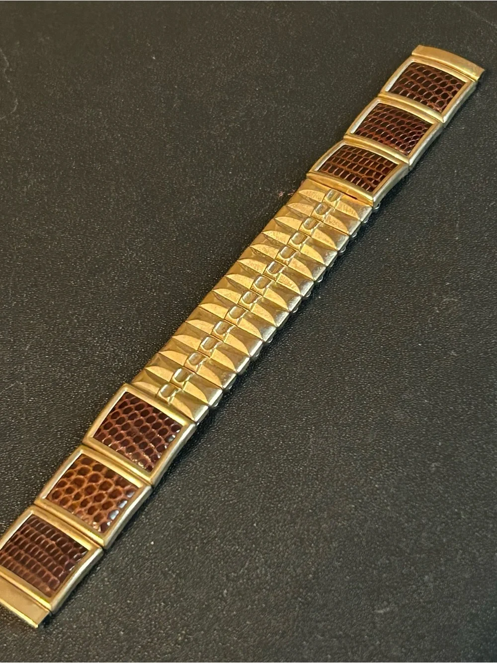 Men's Estate 40s 16mm Stone Wall 1/20 10kt Gold Filled Watch Band Lizard Leather